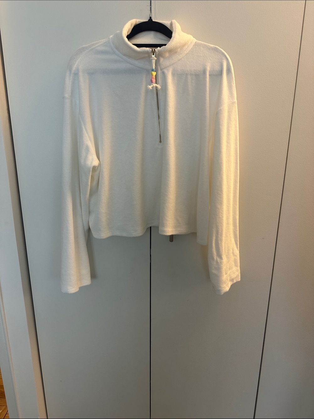 Stoney Clover Lane Target Cropped 1/2 Zip Terry Sweatshirt Top White